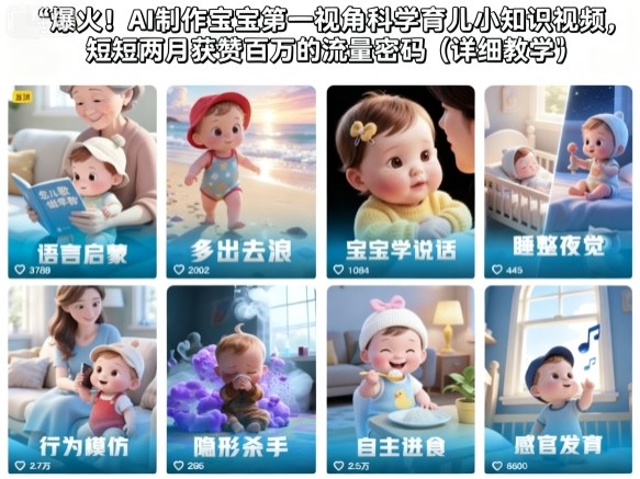 爆火！AI制作宝宝第一视角科学育儿小知识视频，短短两月获赞百万的流量密码（详细教学）-网创百晓生