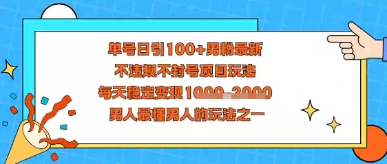 视频号抖音单号日引100+男粉最新，不违规不封号项目玩法，每天稳定变现多张，男人最懂男人的玩法之一-网创百晓生