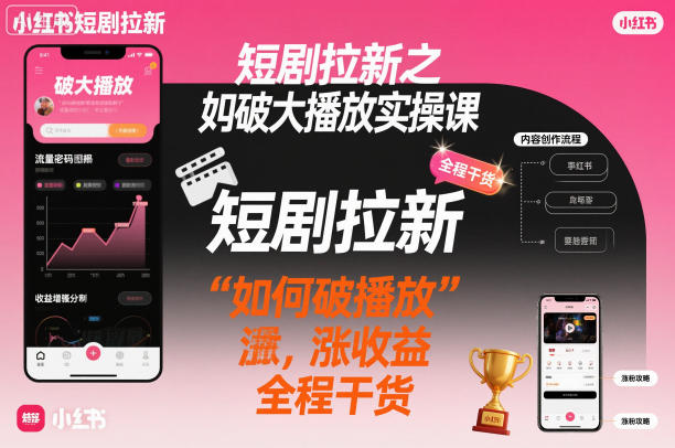 短剧拉新之小红书如何破大播放实操课，如何破播放，涨收益，全程干货-网创百晓生