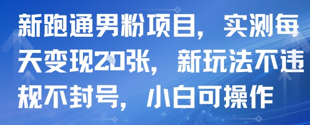新跑通男粉项目，实测每天变现多张，新玩法不违规不封号，小白可操作-网创百晓生