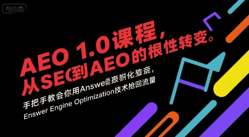 AEO 1.0 课程，从SEO到AE0的基命性转变，手把手教会你用AnswerEngineOptimization技术抢回流量-网创百晓生