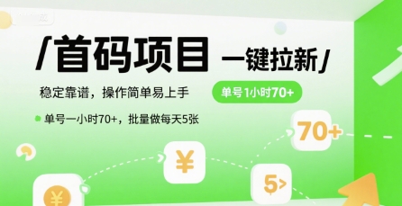 首码一键拉新项目，稳定靠谱，操作简单易上手，单号一小时70+，批量做每天5张【揭秘】-网创百晓生