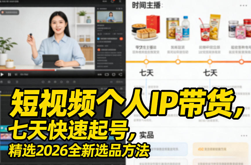 短视频个人IP带货，七天快速起号，精选2026全新选品方法-网创百晓生