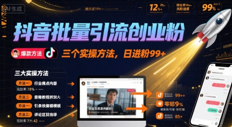 抖音批量引流创业粉，三个实操方法，日进粉99+-网创百晓生