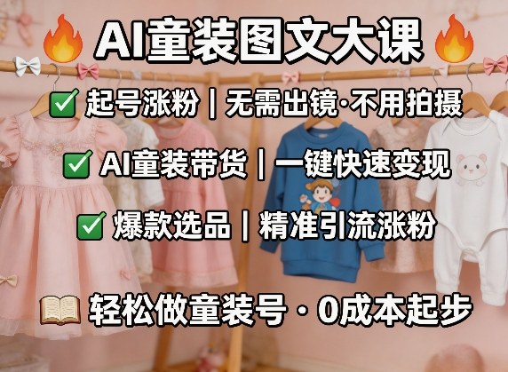 AI童装图文剪辑，某社群童装图文大课，起号涨粉、AI童装带货、爆款选品，无需出镜和拍摄-网创百晓生