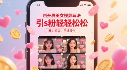 四开屏美女视频玩法，引s粉轻轻松松，暴力掘金，手机操作【揭秘】-网创百晓生