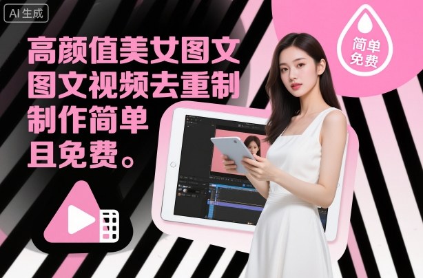 高颜值美女图文视频去重制作教学，制作简单且免费-网创百晓生