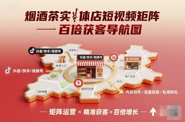 烟酒茶实体店短视频矩阵百倍获客导航图-网创百晓生