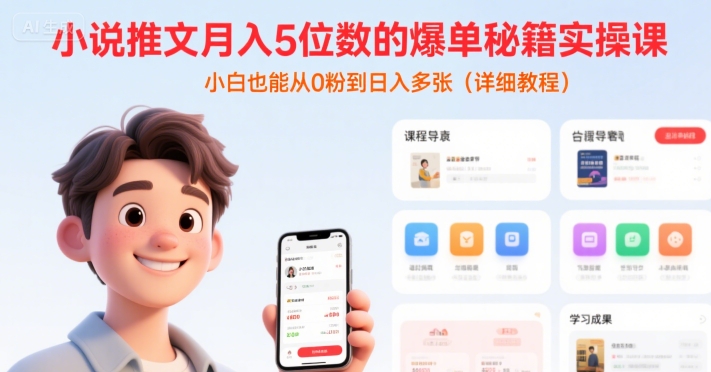 小说推文月入5位数的爆单秘籍实操课，，小白也能从0粉到日入多张(详细教程)-网创百晓生