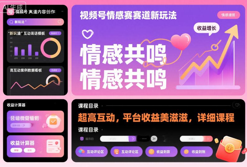 视频号情感赛道新玩法，超高互动，平台收益美滋滋，详细课程-网创百晓生