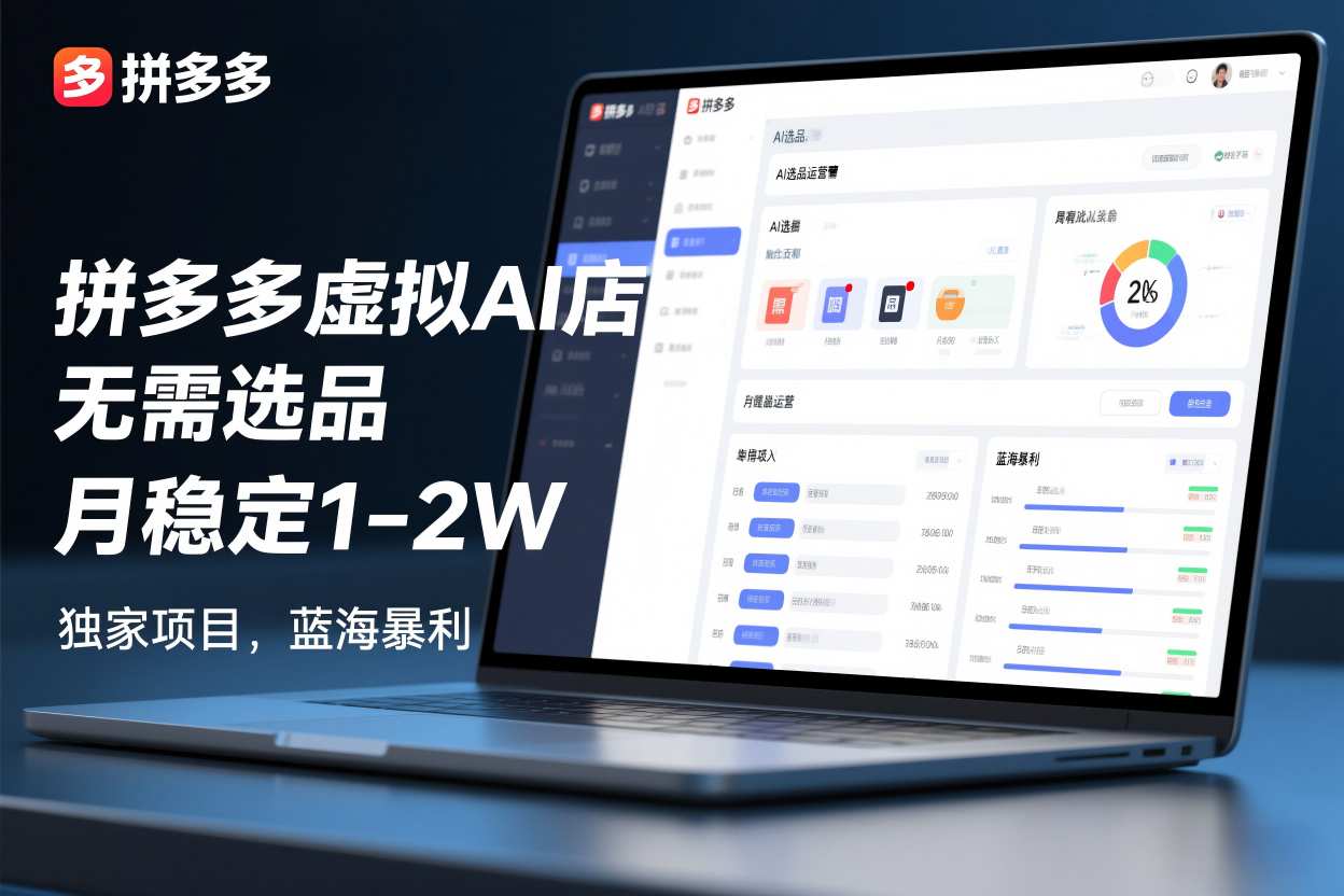 拼多多虚拟AI店，无需选品，月稳定1-2W，独家项目，蓝海暴利-网创百晓生