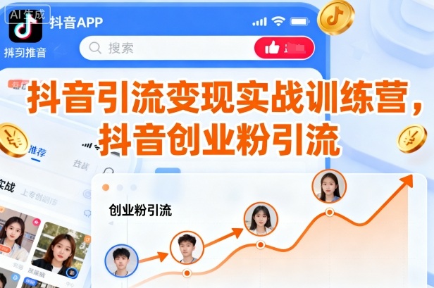 抖音引流变现实战训练营，抖音创业粉引流-网创百晓生