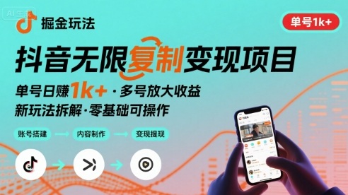 抖音掘金新玩法 单号1k+可以无限复制的项目-网创百晓生